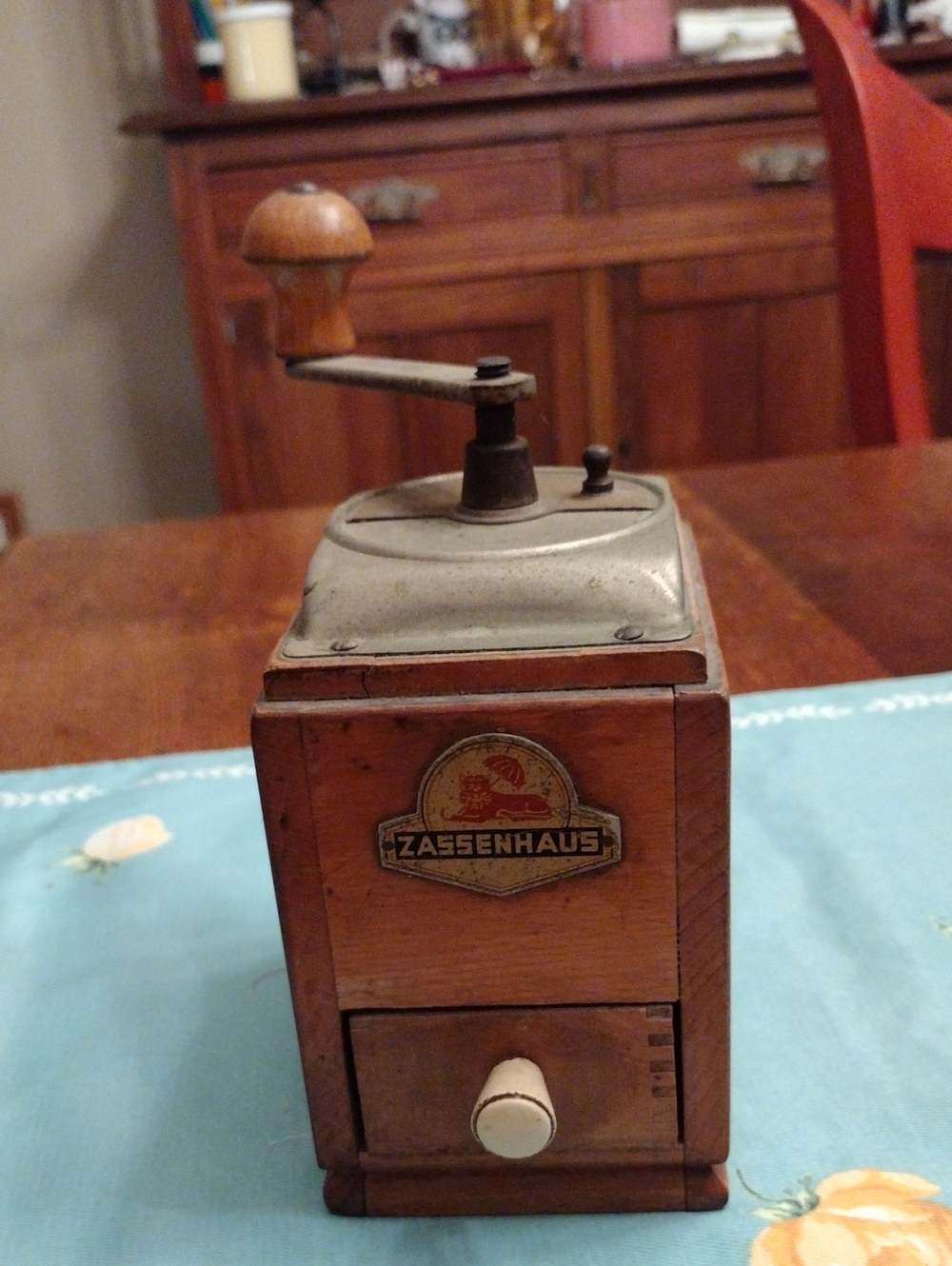 Vintage Wooden Coffee Grinder in Brown, Zassenhaus Brand